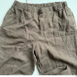 Flax | brown 100% linen elastic waist pants
